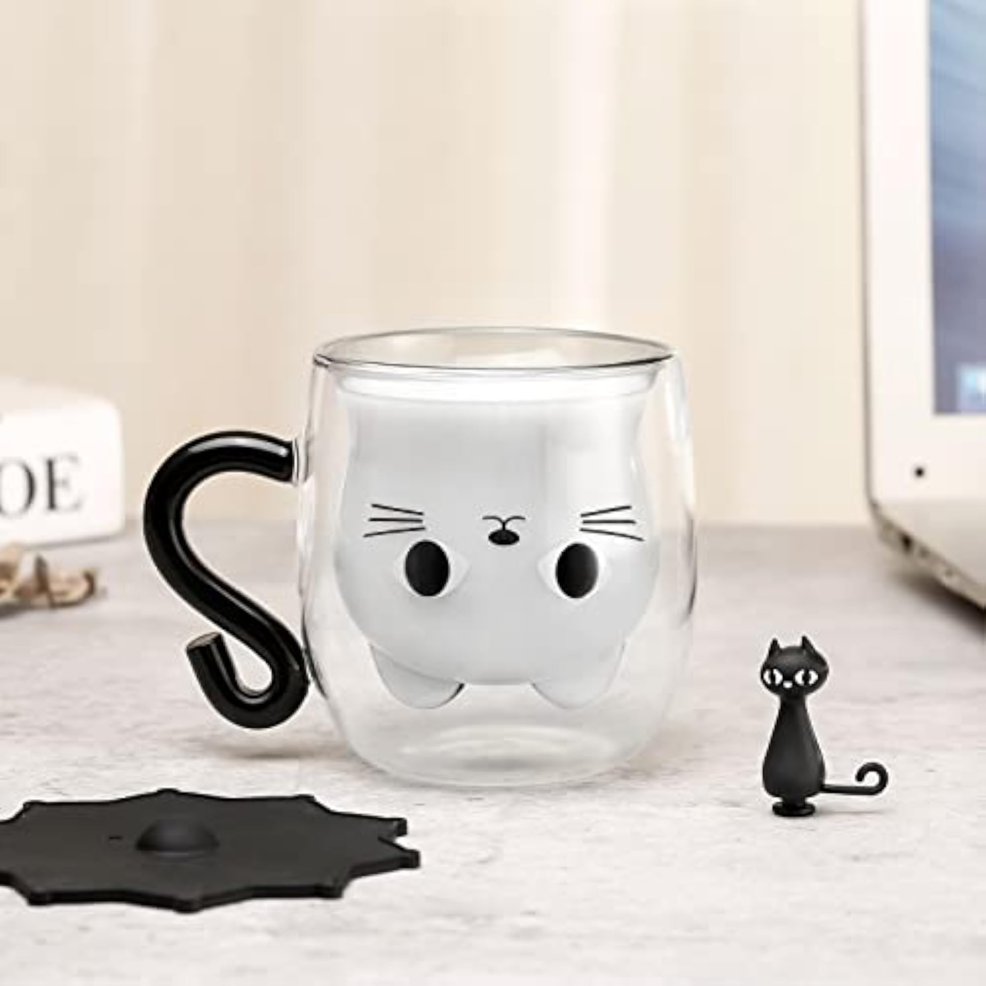 Cat Mugs, Double Wall Glass Cute Coffee Tea Cup