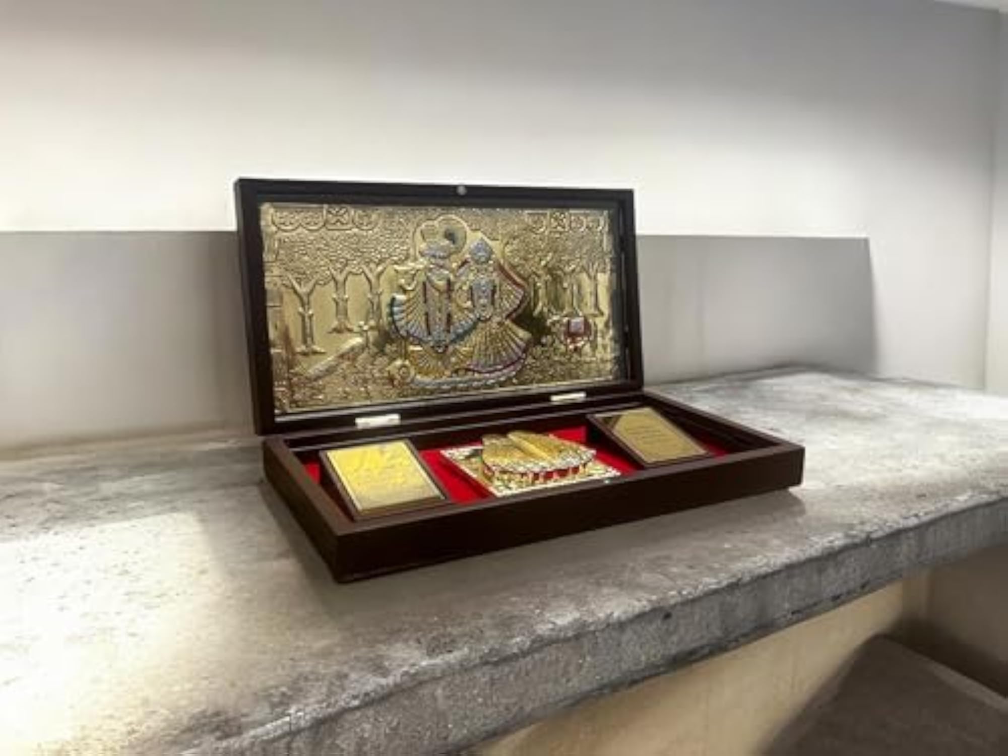 24k Gold Plated Radhakrishnan Charan Paduka Pooja Box