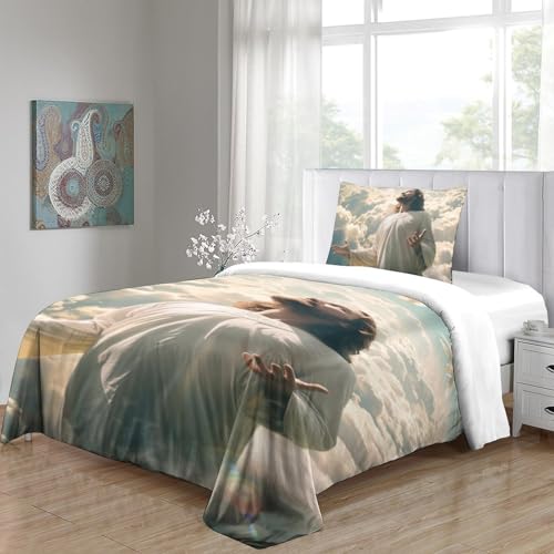 Housse de couette Jésus 3D respirante et hypoallergénique en microfibre super douce