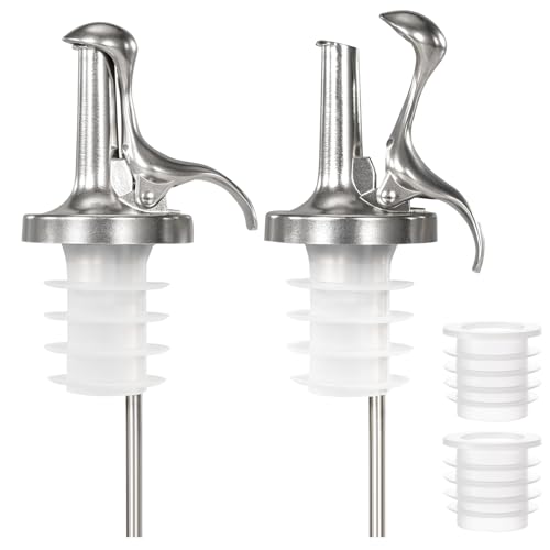 3-in-1 Olive Oil Bottle Spout with Speed Spouts, Automatic Sealing Spout with Built-in Caps - Dishwasher Safe, Alcohol Speed Spouts - 2PCs with 2 Adapters (Glossy version)