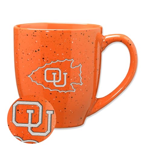 Rico Industries NCAA Ottawa Braves Primary Logo Orange 16 oz Team Color Laser Engraved Speckled Ceramic Coffee Mug