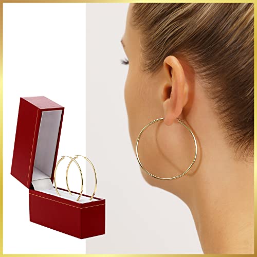 Image of 14k Yellow Gold Classic Shiny Polished Round Hoop Earrings, 2mm tube
