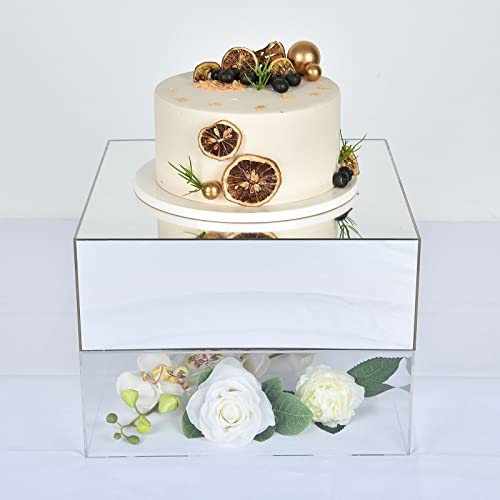 Efavormart 14"X14" | Silver Acrylic Cake Box Stand, Mirror Finish Display Box Pedestal Riser With Hollow Bottom #TOP5