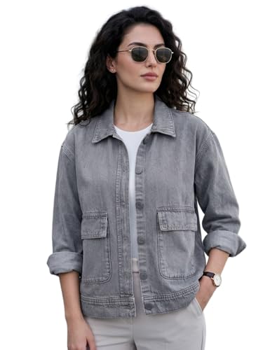 Image of Urbano Fashion Women's Relaxed Fit Full Sleeve Utility Denim Jacket