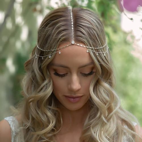 STONEFANS Rhinestone Head Chain Silver Bride Headpiece Wedding Headbands Chain Layered Festival Prom Hair Accessories for Women And Girls (silver)
