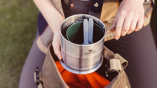 Stanley Wildfare Go Two Bowl Mess Kit | 8pc Portable Pot & Cookware Set | 1.25qt Stainless Steel Pot w/Locking Handle, Lid, 2 Bowls & Sporks - Image 3