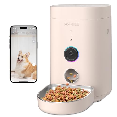 DOGNESS Comedero Gato Automatico con Cámara, 1080P HD Vídeo Dispensador Comida Gatos con Visión Nocturna, 2.4G + 5G WiFi Comedero Perro Automatico, Control por Aplicación, Programa de Alimentación