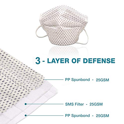 Image of La' Forte Disposable 3-Layer Face Masks Thick with Elastic Ear Loop, Anti-Dust, 100, Polka Dots /Flower (Mask pattern may vary as per availability)