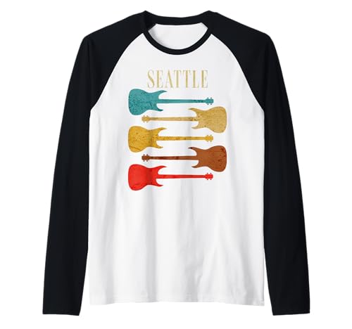 Seattle Washington Concert Grunge Music Festival Guitarras Camiseta Manga Raglan