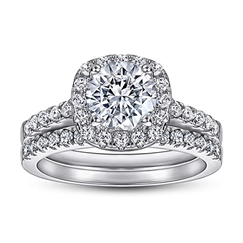 Bagues femme argent halo scintillant rond avec pierres oxydes