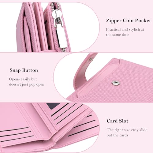 BIAOTIE Wallet Women Leather Bifold Womens Wallet RFID Blocking Credit Card Wallets for Women with Zip Coin Pocket (Pink)4