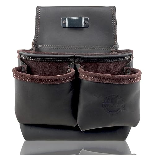 Graintex OS2083 6 Pocket Nail & Tool Pouch Top Grain Oil Tanned Leather for Framers, Constructors, Electricians, Plumbers, Handyman Black