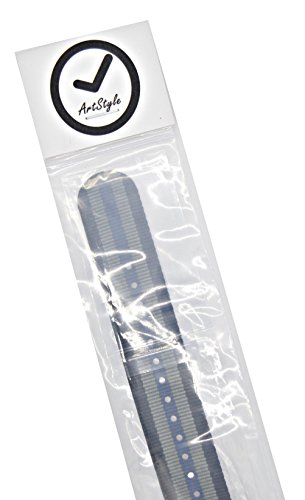 Artstyle Watch Band With Colorful Nylon Material Strap And Heavy Duty Brushed Buckle (Black/Grey/Blue, 18Mm) #TOP5