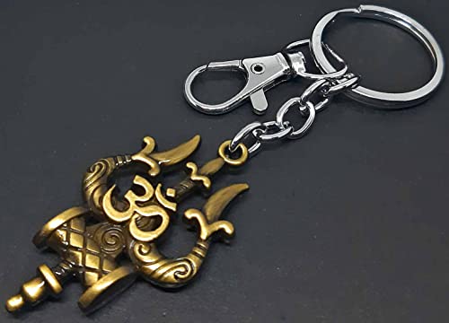 Image of Aura Lord Shiva Shankar Bholenath Mahadev Damru Om Trishul Keychain For Men Women Boys Girls Shivratri Husband Wife Metal Hook Keychain