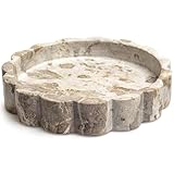 Beige Scalloped Marble Tray - 8 Inch Round Stone Vanity Tray for Perfume & Jewelry, Marble Dish for Bathroom Countertop & Kitchen Counter, Brown Decorative Tray for Bathroom & Kitchen, Modern Catchall