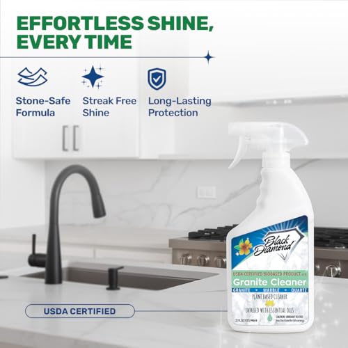Black Diamond Stoneworks Granite Counter Cleaner: USDA Certified BIOBASED- Safe for Granite and other stone countertops. Safe for food contact formula to keep your countertops looking fresh and clean!