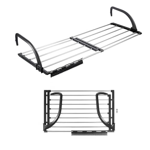 BALLSHOP Séchoir Suspendu, étendoir à Suspendre avec Longueur d'étendage de 62-110cm,Bras Ajustables et Solides，pour Balustrade de Balcon, terrasse