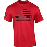Mens Graphic T-Shirts Printed Charlie Kirk Freedom Shirt Crew Neck Freedom America Flag Short Sleeve Tops Red,Large