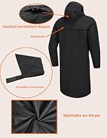Regenjacke für Herren, wasserdicht, atmungsaktiv, langer Regenmantel mit Kapuze, Netzfutter, Windbreaker für Outdoor-Aktivitäten (DE/NL/SE/PL, Alphanumerisch, M, Regular, Regular, Dark Grey) – Ansicht 3