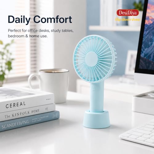 Image of Desidiya Portable Handheld Mini Fan N9 with Stand - USB /Battery Rechargeable, High-Speed Airflow for Desk, Home & Office | Random Color| Desk Fan, Rechargeable Fan