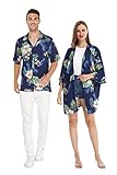 Matchable Couple Hawaiian Luau Shirt or Kimono in Pineapple Garden Navy, Men Shirt, 2XL