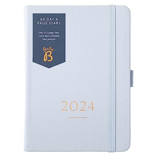 Busy B Compact A6 Day A Page Diary January to December 2024, A6 Cloud Blue, Faux Leather Daily Planner with Lined Pages