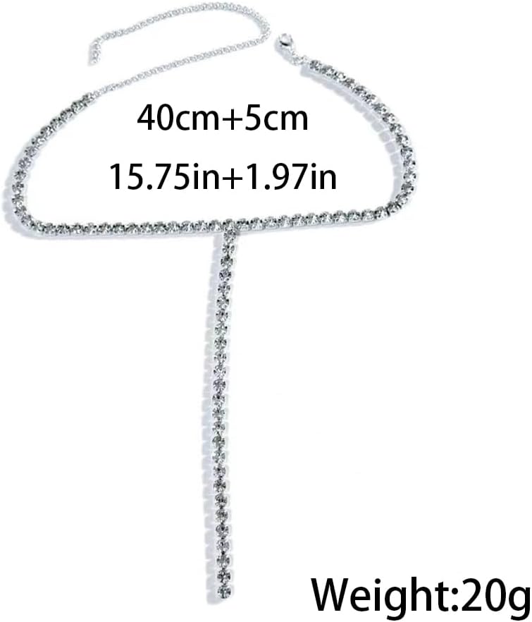 Long Rhinestone Y Necklace for Women, Sparkly Silver Crystal Statement Choker Bling Zirconia Wedding Necklace Trendy Prom Statement Jewelry Gifts - Image 3