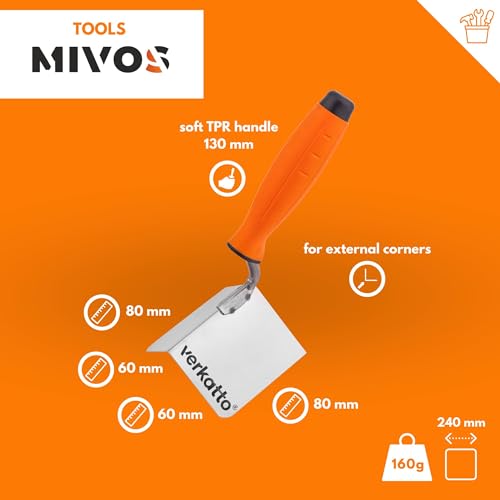 Mivos Corner Trowel Stainless Steel 80x60mm, Inner and Outer Edges, Soft Grip, Made in EU - Image 4