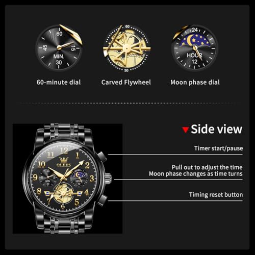 Image of OLEVS Men's Business Watch Gold Blue with Large Easy-Read Analog Quartz Date Display Luxury Stainless Steel Band Waterproof Luminous Hands