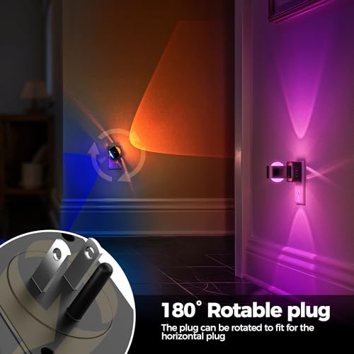 Image of Briignite Night Light Projector, RGB Color Changing Night Light for Kids, 180 Rotating Night Lights Plug into Wall, Dusk to Dawn Sensor, RGB Ambient Lighting for Gaming Room Bathroom Gifts, 2 Pack