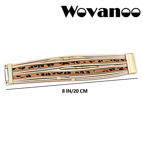 Wovanoo Leather Wrap Bracelets For Women Leopard Multi-Layer Wristband Cuff Bangle With Magnetic Buckle Gift For Birthday, Valentine's Day Wide Tube #TOP6