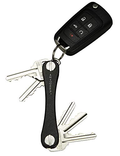KeySmart Leather - Compact Key Holder & Pocket Keychain Organizer (up to 10 Keys, Black)