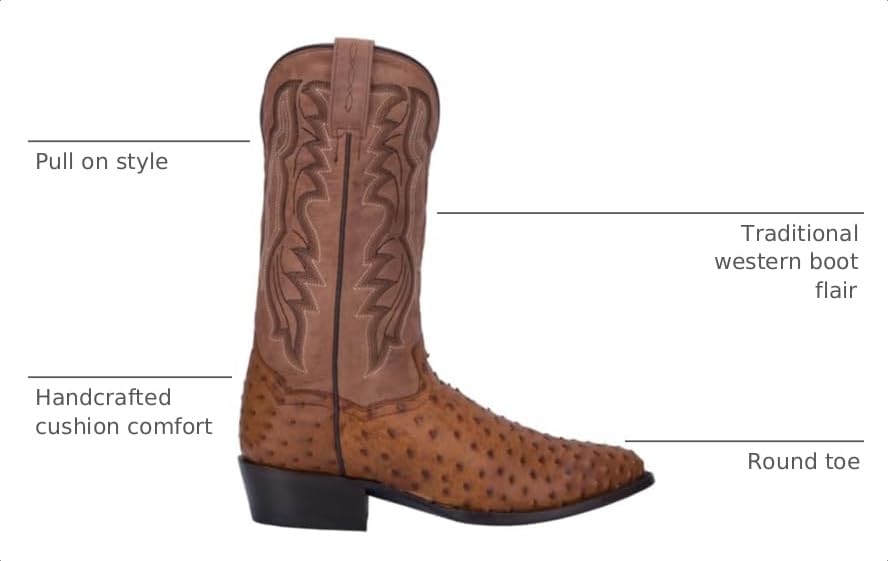 Image of Dan Post Mens Tempe Ostrich Embroidered Pull On Round Toe Dress Boots - Brown