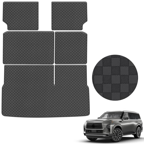 Image of Cargo Mat & Backrest Mat Fit for 2014-2024 Infiniti QX80 | 2017-2024 Nissan Armada | 2011-2013 Infiniti QX56 - All Weather PU Leather Trunk Liner and 2nd & 3rd Row Rear Backrest Prot