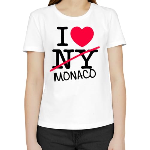 I Love Monaco Camiseta Clásica De Mujer con Cuello Redondo y Manga Corta Medium
