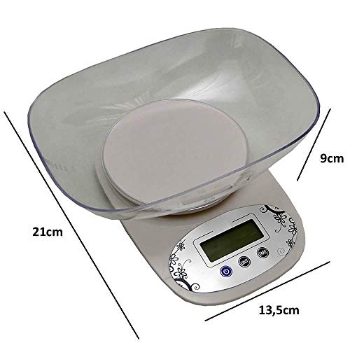 Balança digital de precisão cozinha e comércio 1g a 5 kg com bandeja BRANCA CBRN02580