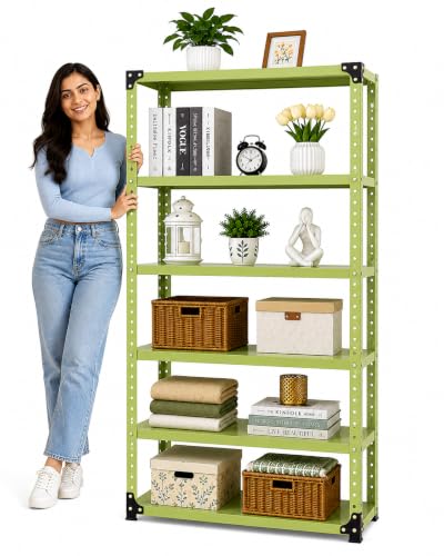 Image of Multipurpose 6 Tier Metal Rack Heavy Powder Coated, Kitchen Shelves for Storage, Metal Shelving Unit Storage Utility fro Home Decor 35Lx9Wx60H Inch (Pista)