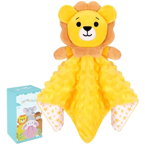 Image of Lion Security Blankets for Babies,Lion Baby Security Blanket for Newborn Infant Toddler,Soft Baby Snuggle Toy Stuffed Animal Gifts for Kids Girls Boys,Yellow Lion Loveys for Babies,12in