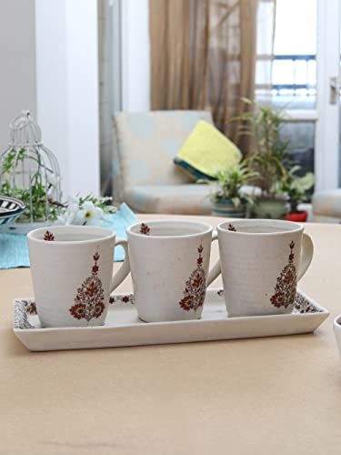 Image of miah decor Ceramic Coffee Mugs Set with Serving Platter, Handmade Stoneware