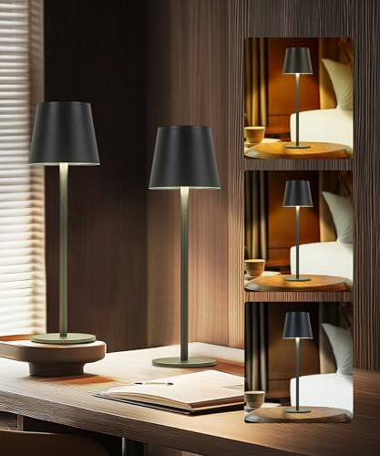 Faithorse Rechargeable Lamp Cordless Table Lamp, 2 Pack Battery Operated Lamps 5200mAh IP54 Waterproof Wireless Lamp with 3-Color Modes Touch Control Night Light for Bedroom(Black)