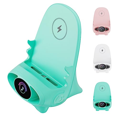 Support de téléphone Multifonctionnel de Chargeur Rapide sans Fil de Mini Chaise, Mini Chaise de Chargeur sans Fil avec Le Support de téléphone et Le Haut-Parleur (Vert)