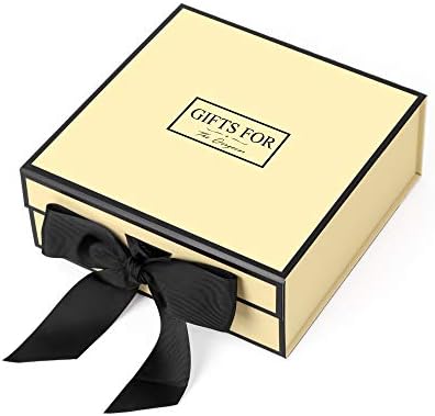 JiaWei Gift Box 9.4x9.4x3.7Inch, Small Luxury Gift Box with Lids and Magnetic Closure, Ribbon Tie Gift Box, Bridesmaid Proposal Box, Groomsman Box, Sturdy Storage Box for Presents, Birthday(Cream)