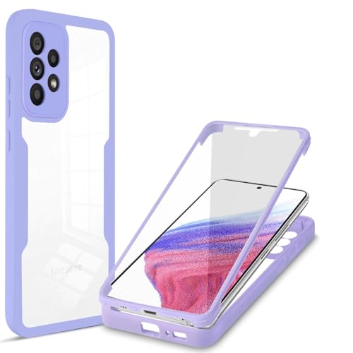 ILING Trasparente Case for Samsung Galaxy A53 5G, 360° Full Body Protection Shockproof Cover with Built-in Screen Protector, Ultra Thin Hard PC Silicone TPU Bumper Case (Purple)