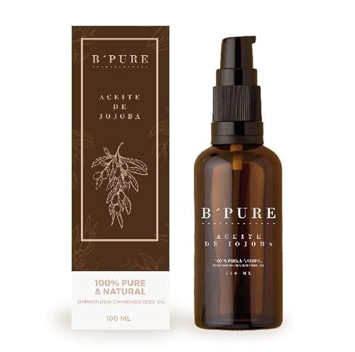 Aceite de Jojoba Orgánico Puro B’PURE 50 ml | Prensado en Frío, Vegano y No Comedogénico | Hidratante Natural para Rostro, Cabello, Piel y Uñas | Equilibra, Suaviza y Regenera sin Engrasar