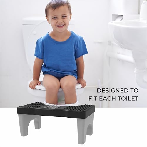 Image of TechHark Toilet Step Stool with Massage Rollers, Foldable Design, 18 cm Height, Promotes Natural Squatting Position (Grey and Blue)