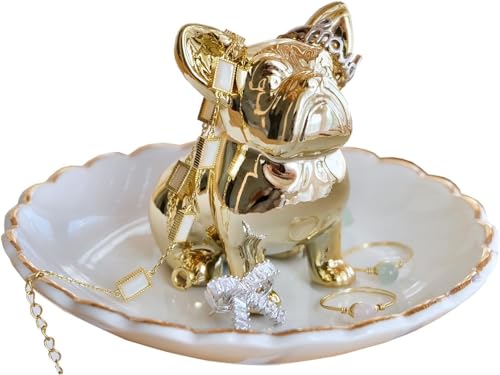 Titanape Portaanelli in ceramica a forma di bulldog, portagioie per anelli, orecchini, bigiotteria, regalo divertente a tema per cani, mamme, amanti, regali di compleanno per donne