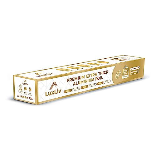 LuxLiv ® Rollo de papel de aluminio para cocina, 45 cm, extra ancho, 40 m, resistente, 20 micras de grosor