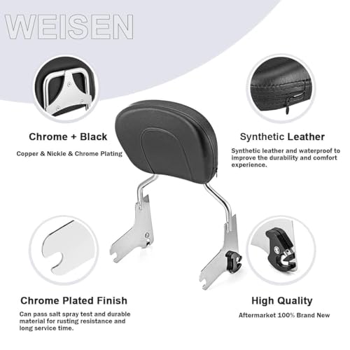 Dasen Detachable Sissy Bar Compatible with Harley Touring, Passenger Backrest Quick-Release Fit Touring Road Glide Street Glide Electra Glide Road King 1997-2008 Chrome by Dasen - Image 4