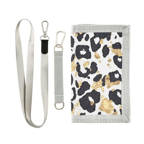 zyrtty Kids Wallets for Boys Girls Ages 4-18 Trifold, Leopard Print Gold Pattern Wallet with Zippered Coin Pocket and Card Holders, Novelty Wallet for Childrens Birthday Gifts
