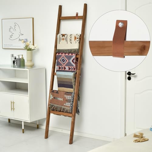 FUIN Blanket Ladder, 18.5in Wide Solid Wood Rustic Decor Rack, Brown by FUIN - Used condition - Image 5